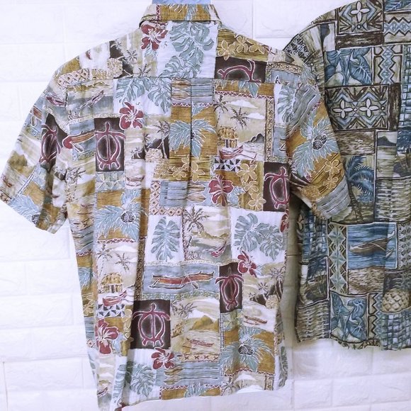 Lot of 2 Vintage Aloha Shirts Bishop Street Hawaii -L Pocket SSL Vents Tropical - Picture 9 of 12